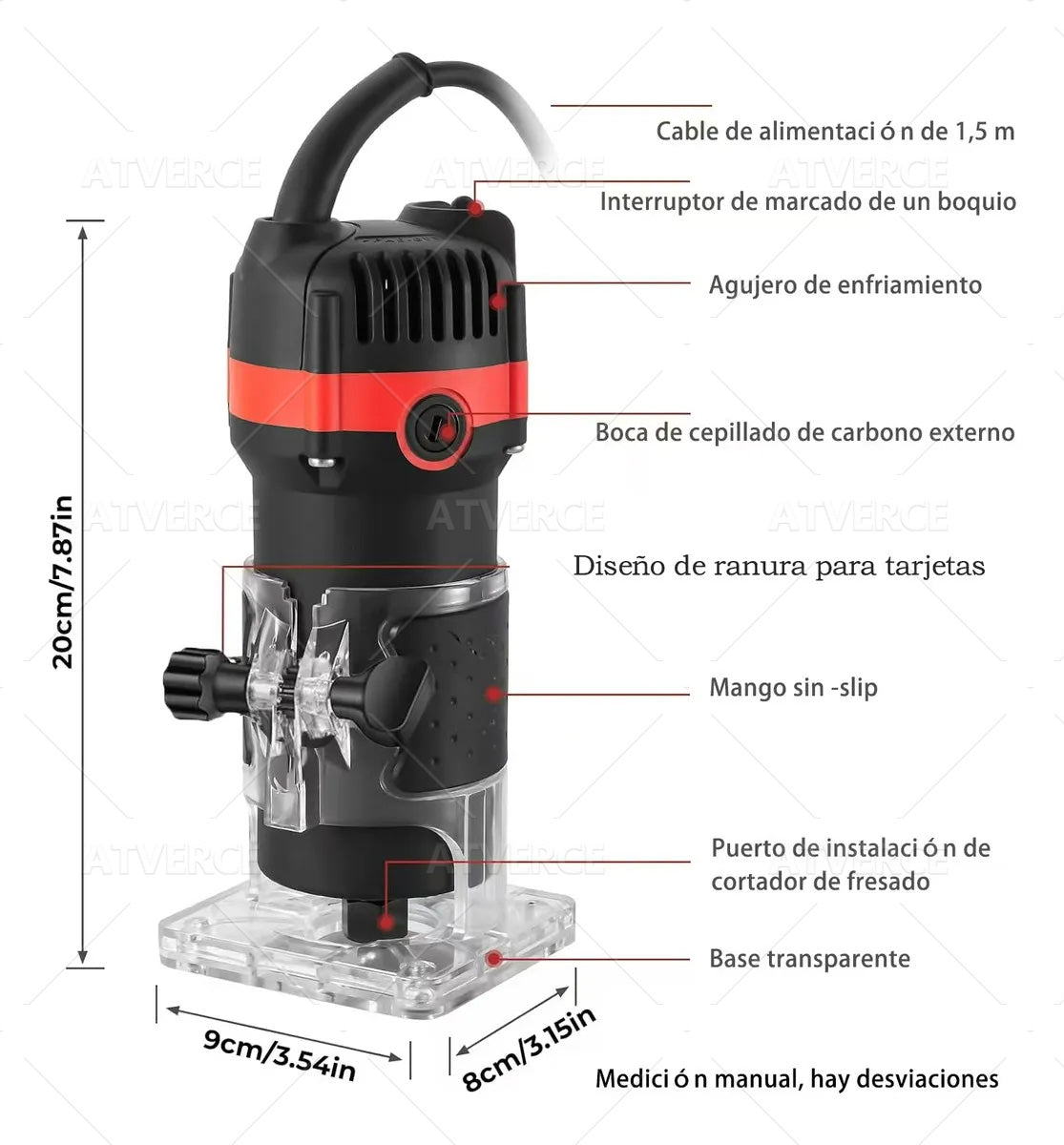Lijadora/Recortadora 800W – 30000 RPM y 15 Fresas para Madera y PVC