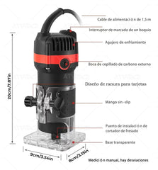 Lijadora/Recortadora 800W – 30000 RPM y 15 Fresas para Madera y PVC