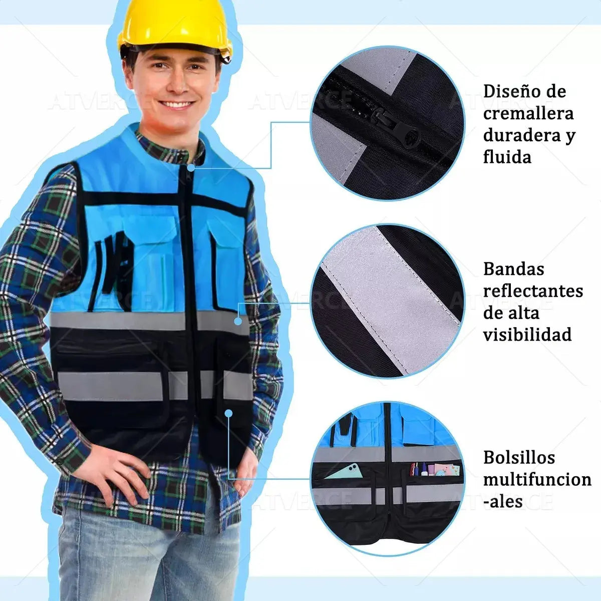 Chaleco Reflectante Alta Visibilidad 360° – Transpirable con Múltiples Bolsillos