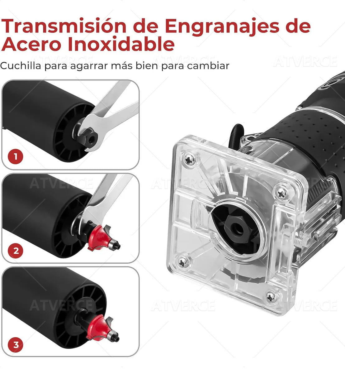 Lijadora/Recortadora 800W – 30000 RPM y 15 Fresas para Madera y PVC