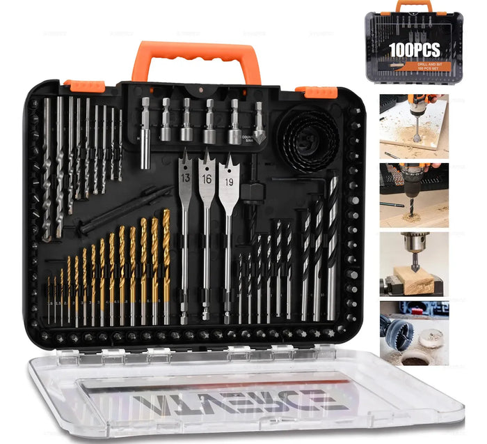 Juego de 100 Brocas HSS – Madera, Metal y Mampostería con Estuche Organizador