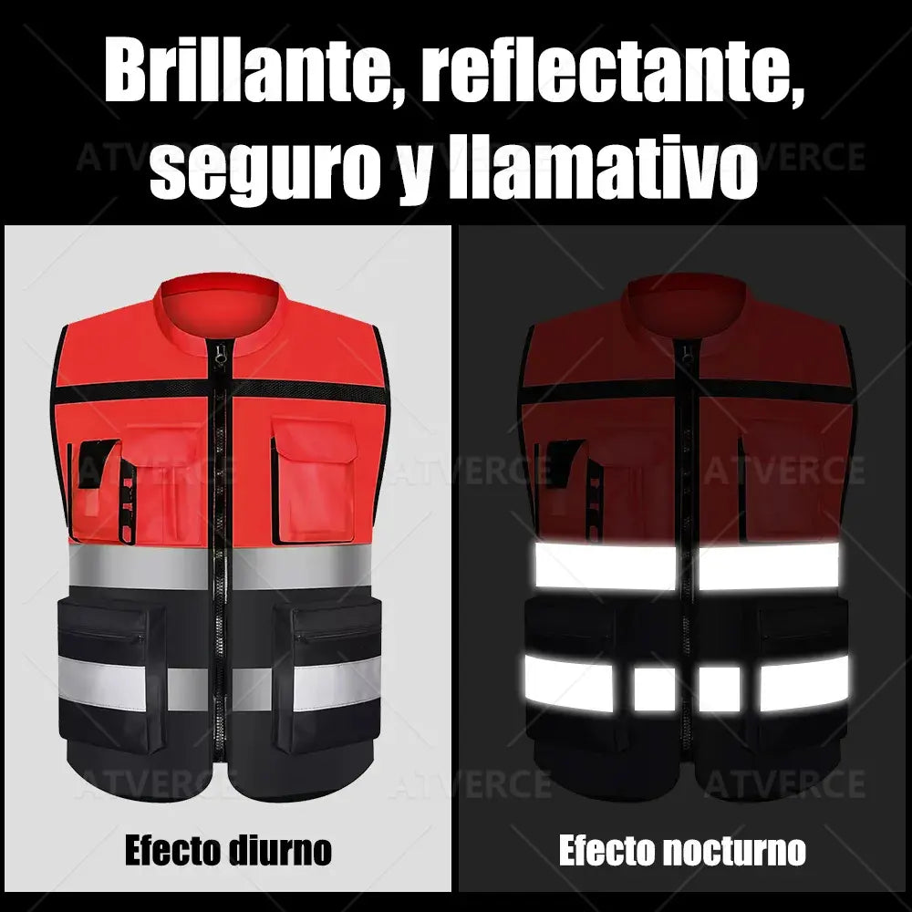 Chaleco Reflectante Alta Visibilidad 360° – Transpirable con Múltiples Bolsillos