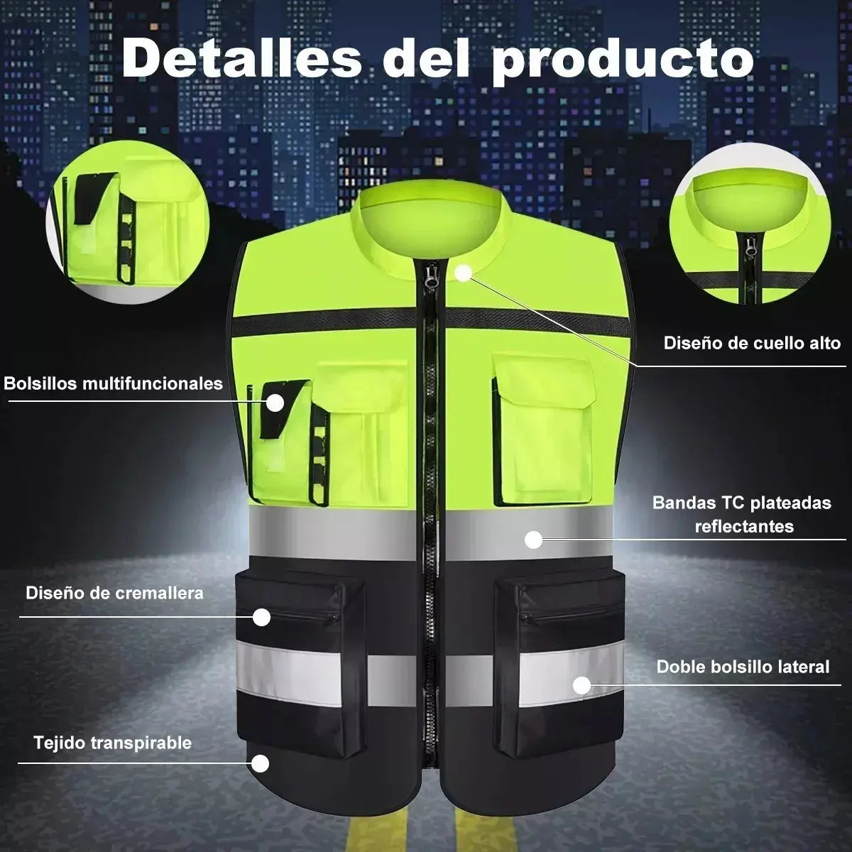 Chaleco Reflectante Alta Visibilidad 360° – Transpirable con Múltiples Bolsillos