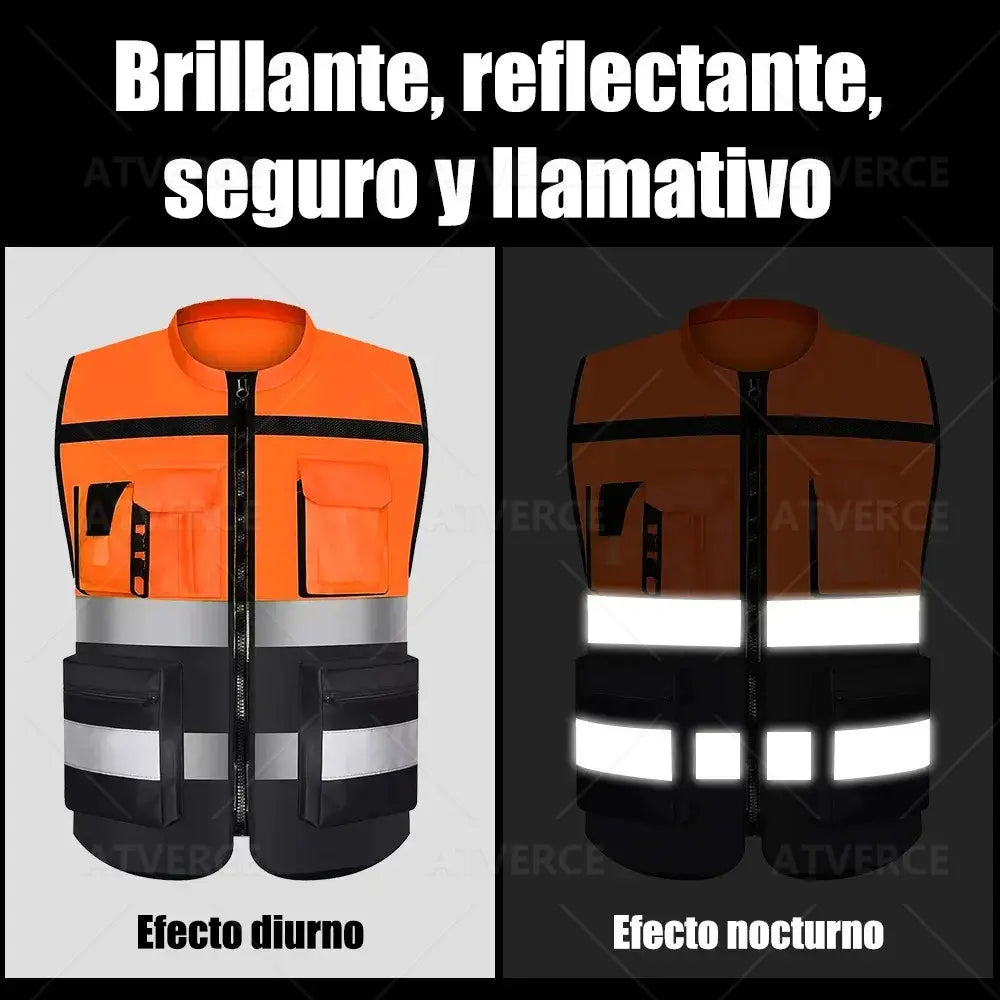 Chaleco Reflectante Alta Visibilidad 360° – Transpirable con Múltiples Bolsillos
