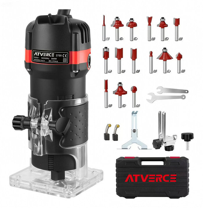 Lijadora/Recortadora 800W – 30000 RPM y 15 Fresas para Madera y PVC