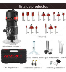 Lijadora/Recortadora 800W – 30000 RPM y 15 Fresas para Madera y PVC