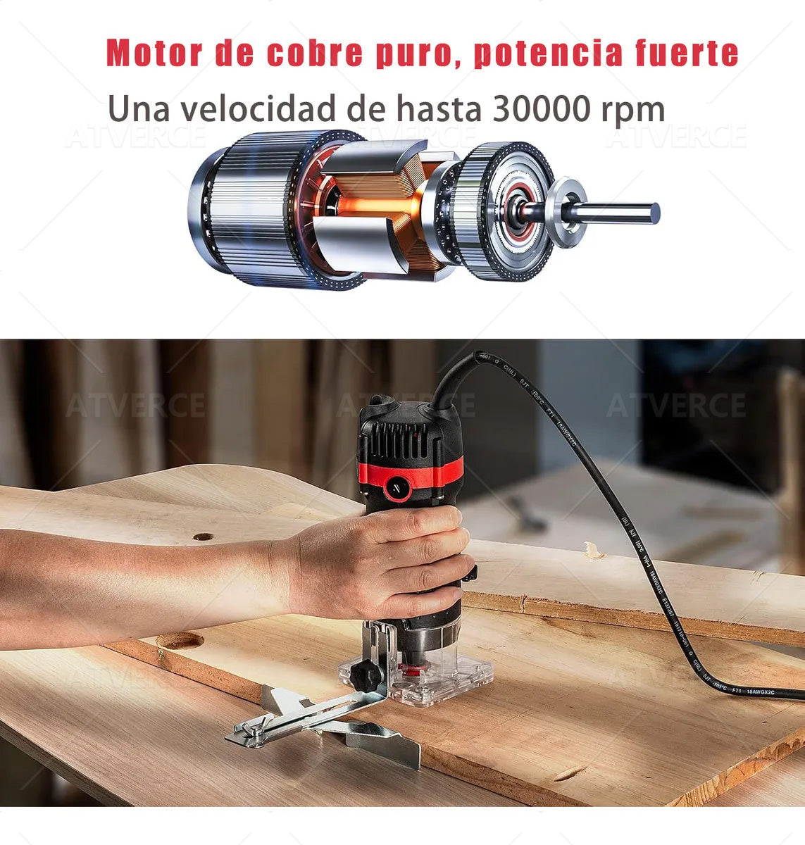 Lijadora/Recortadora 800W – 30000 RPM y 15 Fresas para Madera y PVC