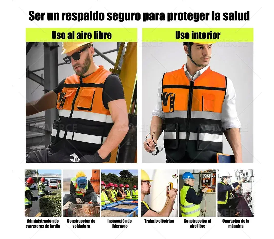 Chaleco Reflectante Alta Visibilidad 360° – Transpirable con Múltiples Bolsillos