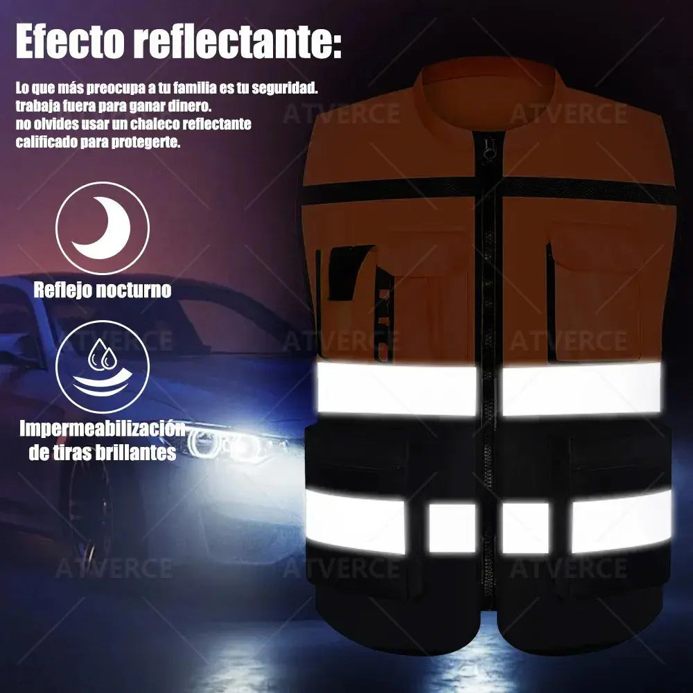 Chaleco Reflectante Alta Visibilidad 360° – Transpirable con Múltiples Bolsillos