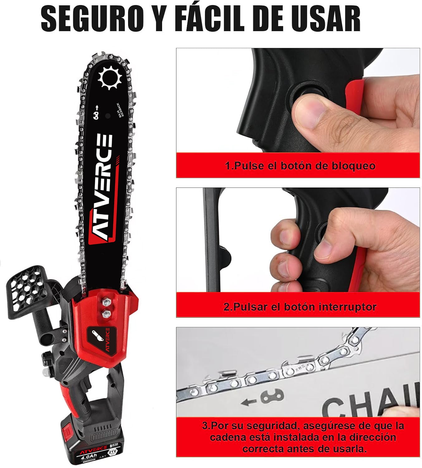 Motosierra Eléctrica 21V sin Escobillas – 12 Pulgadas con Doble Batería 4.0Ah